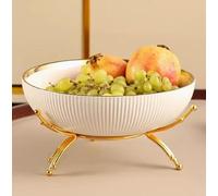 JUNYFFF Ceramic Fruit Bowl for Kitchen Counter, 9.5-Inch Rotundity Large Fruit Bowls Or Fruit Basket for Breads, Snacks,Vegetables,Salad,Cream,White