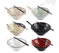 JUNYFFF Large Noodle Ramen Bowls - 6 Set Japanese Dinnerware Set,6 Chopsticks,6 Spoons, for Pasta,Fruit,Salad,Large Bowl for Adults| Dishwasher Safe,Capacity 1150 Ml
