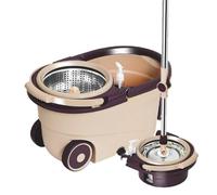 JUNYFFF Spin Mop And Bucket Set, Floor Mops with 5 Reusable Pads & 122Cm Stainless Steel Adjustable Handle, Microfiber Mop And Buckets Sets for Cleaning Hard Wood Tile Floors,Coffee Color