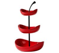 JUNYFFF Tiered Fruit Basket for Kitchen Countertop, 3 Tier Ceramic Fruit Bowl Sets with Metal Stand Fruit Serving Holder for Snacks Nuts Candy Cake Vegetable Storage,Red
