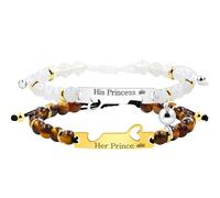 JunyiDIY 2 Pcs Couples Heart-shaped Jigsaw Bracelet with Long Distance Adjustable Natural Bead Love Bracelet Boyfriend Girlfriend Best Friend Mutual Attraction Eternal Love, Adjustable, Stone, tiger