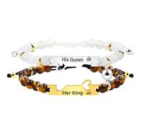 JunyiDIY 2 Pcs Couples Heart-shaped Jigsaw Bracelet with Long Distance Adjustable Natural Bead Love Bracelet Boyfriend Girlfriend Best Friend Mutual Attraction Eternal Love, Adjustable, Stone, tiger