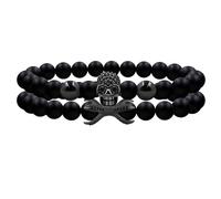 JunyiDIY 2 Sets of 8mm Beaded Bracelet Micro-inset Zircon Skull Black Agate Elastic Bracelet for Dad Son Husband's Father's Day Birthday Gift(Black)