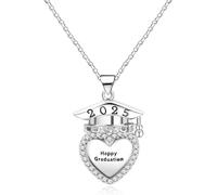JunyiDIY 2025 Graduation Necklace for Graduates, Carving Happy Graduation and Class Heart-Shaped Doctoral'S Cap Pendant for Brothers Sisters' Best Friends Happy Friendship Graduation Season YA4910