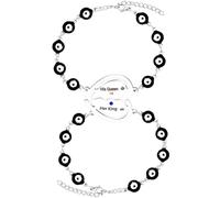 JunyiDIY 2PCS Heart-Shaped Jigsaw Couple Bracelets: His Queen Her King Crown Charms Jewelry Distance Bracelet Gifts for Valentine's Day Wife Husband Mom Dad