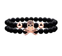 JunyiDIY 2Pcs New Black Agate Elastic Bracelets Male and Female Students Fashion Skull Jewelry Charm Bracelet Set 8mm Handmade Beaded Party Party Gift(Rose Gold)