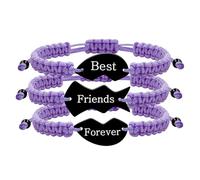 JunyiDIY 3 Pcs Puzzle Bracelet Set for Women - Elegant Purple Braided Pull-String Bracelets with BFF Heart Charms Friendship Jewelry for Family Friends