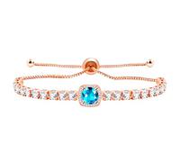 JunyiDIY 3MM Cubic Zirconia Tennis Adjustable Bracelet, Inlaid Round Light Blue Zircon Charm Mother's Day Wife Woman Crystal Bracelet