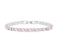 JunyiDIY 7.48 Inch Pink and White Cubic Zirconia CZ Tennis Bracelet for Women - Hypoallergenic Brass Jewelry, Simulated Diamond Cut Bracelet for Daughters and Best Friends