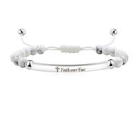JunyiDIY Adjustable Christian Beaded Bracelet for Men - Handcrafted Engraved Cross Symbol with 'Faith Over Fear' | Religious Jewelry Gift for Fathers, Grandfathers & Brothers | Baptism, Communion