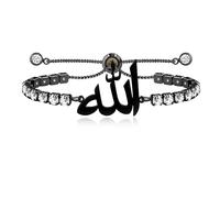 JunyiDIY Black Allah Tennis Bracelet for Muslims, Cubic Zirconia Chain Shining Crystal True God's Blessing Happiness Jewelry for Dad Brother's Father's Day Graduation Religious