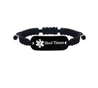 JunyiDIY Black Blood Thinner Bracelet for him, Braided Rope Hypoallergenic Medical Alert Band Emergency Identification for Dad Brothers Gift YS5833