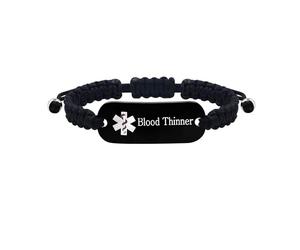 JunyiDIY Black Blood Thinner Bracelet for him, Braided Rope Hypoallergenic Medical Alert Band Emergency Identification for Dad Brothers Gift YS5833
