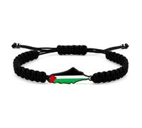 JunyiDIY Black Palestinian Map Charm Bracelet, Black Braided Rope, Adjustable Faith Gift for Men, Stylish Solidarity and Freedom Jewelry