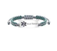 JunyiDIY Blood Thinner Medical Alert Bracelet, Braided Gray Green Rope Hypoallergenic Emergency ID Band for Seniors Patients First Aid YS5833
