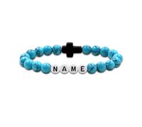 JunyiDIY Blue Turquoise Beaded Cross Charm Bracelet for Men - Personalized Initial Letter Jewelry Symbolizing Hope for Friend Cousin Uncle Christmas, Easter, Prayer YA5640