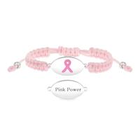 JunyiDIY Breast Cancer Awareness Pink Ribbon Power Bracelet for Women, Adjustable Braided Cord, Represents Strength and Empowerment for Mom Wife Friend YA6220