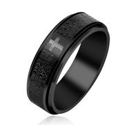 JunyiDIY Christian Bible Verse Ring for Men - Black Titanium Steel Anxiety Spinner Prayer & Meditation Ring with Cross Design, Ideal for Husband Dad BFF Friend, Size 8