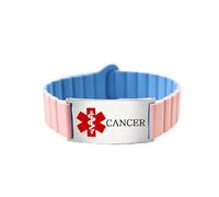 JunyiDIY Comfortable Silicone Medical Alert ID Bracelet for Men Women, Compatible with Apple Watch & Samsung Watch, Engraved Tag or QR Code Custom, Waterproof for Daily & Outdoor Use（CANCER）