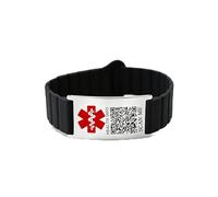 JunyiDIY Comfortable Silicone Medical Alert ID Bracelet for Men Women, Compatible with Apple Watch & Samsung Watch, Engraved Tag or QR Code Custom, Waterproof for Daily & Outdoor Use（Black-QR）