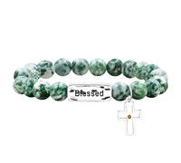 JunyiDIY Cross Mustard Seed Pendant Bracelet, Green Point Stone Energy Bracelet for Boyfriend Girlfriend Birthday Gift Crystal Jewelry