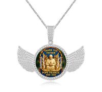 JunyiDIY Custom Angel Wings Photo Necklace for Men Women, Sparkling Cubic Zirconia Memorial Jewelry for Couple Friend's Graduation Christmas Thanksgiving Gift YA5953