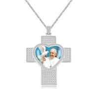 JunyiDIY Custom Photo Cross Pendant with Heart-Shaped Center, Cubic Zirconia Encrusted Christian Necklace Personalized Gift for Him's Baptism Communion Thanksgiving