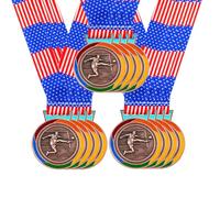 JunyiDIY Custom Soccer Medal Gold Silver Bronze with USA Flag, Star or Rainbow Ribbon, Single or Bulk 12/24/36 PCS, Text or QR Award Medal YA6969 (Bronze Medal,12pcs DIY-us Flag)