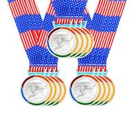 JunyiDIY Custom Soccer Medal Gold Silver Bronze with USA Flag, Star or Rainbow Ribbon, Single or Bulk 12/24/36 PCS, Text or QR Award Medal YA6969 (Silver Medal,12pcs DIY-us Flag)