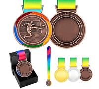 JunyiDIY Custom Soccer Medal Gold Silver Bronze with USA Flag, Star or Rainbow Ribbon, Single or Bulk 12/24/36 PCS, Text or QR Award Medal YA6969 (Bronze Medal,FBA-Multi)