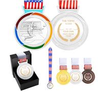 JunyiDIY Custom Soccer Medal Gold Silver Bronze with USA Flag, Star or Rainbow Ribbon, Single or Bulk 12/24/36 PCS, Text or QR Award Medal YA6969 (Silver Medal,DIY-US Flag)