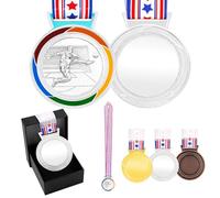 JunyiDIY Custom Soccer Medal Gold Silver Bronze with USA Flag, Star or Rainbow Ribbon, Single or Bulk 12/24/36 PCS, Text or QR Award Medal YA6969 (Silver Medal,FBA-Star)