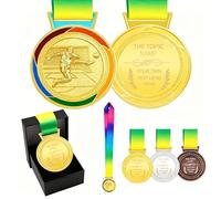 JunyiDIY Custom Soccer Medal Gold Silver Bronze with USA Flag, Star or Rainbow Ribbon, Single or Bulk 12/24/36 PCS, Text or QR Award Medal YA6969 (Gold Medal,DIY-Multi)