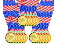 JunyiDIY Custom Soccer Medal Gold Silver Bronze with USA Flag, Star or Rainbow Ribbon, Single or Bulk 12/24/36 PCS, Text or QR Award Medal YA6969 (Gold Medal,24pcs-us Flag)