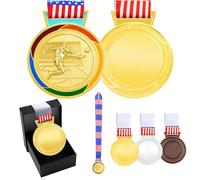 JunyiDIY Custom Soccer Medal Gold Silver Bronze with USA Flag, Star or Rainbow Ribbon, Single or Bulk 12/24/36 PCS, Text or QR Award Medal YA6969 (Gold Medal,FBA-us Flag)