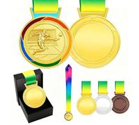 JunyiDIY Custom Soccer Medal Gold Silver Bronze with USA Flag, Star or Rainbow Ribbon, Single or Bulk 12/24/36 PCS, Text or QR Award Medal YA6969 (Gold Medal,FBA-Multi)
