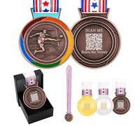 JunyiDIY Custom Soccer Medal Gold Silver Bronze with USA Flag, Star or Rainbow Ribbon, Single or Bulk 12/24/36 PCS, Text or QR Award Medal YA6969 (Bronze Medal,Qr-Star)