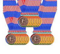 JunyiDIY Custom Soccer Medal Gold Silver Bronze with USA Flag, Star or Rainbow Ribbon, Single or Bulk 12/24/36 PCS, Text or QR Award Medal YA6969 (Bronze Medal,36pcs DIY-us Flag)