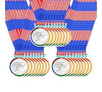 JunyiDIY Custom Soccer Medal Gold Silver Bronze with USA Flag, Star or Rainbow Ribbon, Single or Bulk 12/24/36 PCS, Text or QR Award Medal YA6969 (Silver Medal,24pcs DIY-us Flag)