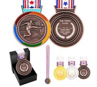 JunyiDIY Custom Soccer Medal Gold Silver Bronze with USA Flag, Star or Rainbow Ribbon, Single or Bulk 12/24/36 PCS, Text or QR Award Medal YA6969 (Bronze Medal,DIY-Star)