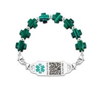 JunyiDIY Customized QR Code Medical ID Religious Bracelet for Women - Personalized Green Malachite Cross Stone Jewelry Emergency Faith Courage Gift for Mom Wife Mother's Day Thanksgiving