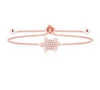JunyiDIY Cute Turtle Bracelet for Women - Rose Gold Plated Adjustable Slider Bolo Clasp with Thin Box Chain for Mom Wife Anniversary