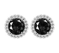 JunyiDIY Elegant Black CZ Stud Earrings for Men Women | White Gold Plated Round Cut Design | Hypoallergenic Cubic Zirconia Earring for His Father Brother Birthday Gift