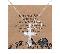 JunyiDIY Elegant Religious Cross Necklace: 100 Languages 'I Love You' Projection with Heart Mustard Seed Charm - Perfect Christian Christmas First Communion Gift