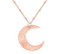 JunyiDIY Elegant Rose Gold Plated Moon Pendant Necklace - Islamic Jewelry for Women Mother's Day Christmas Valentine's Day Ayatul Kursi Ramadan Eid Gift