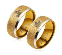 JunyiDIY Elegant Women's Ring Gold Plated Titanium Steel Matte Crown Design His Queen Jewely, Size 10 Ring for Her Engagement Wedding Gift
