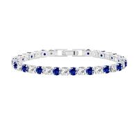 JunyiDIY Fashion Blue Zirconia Tennis Bracelet for Women - 6.69 Inch Fold Over Clasp Crystal Jewelry, Perfect for Intimate Lovers Wives Mothers Mother's Day Anniversary Christmas Love Jewelry