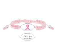 JunyiDIY Fight Like a Warrior Breast Cancer Awareness Pink Ribbon Bracelet for Women, Emblem of Unity and Solidarity for Grandma Sister Friend YA6220