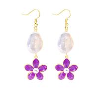 JunyiDIY Flower Dangle Earrings for Women, Daisy Shell Enamel Drop Earrings, Stainless Steel Hook, Lightweight Boho Statement Earrings, Summer Beach Jewelry Gift (purple)