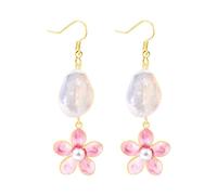 JunyiDIY Flower Dangle Earrings for Women, Daisy Shell Enamel Drop Earrings, Stainless Steel Hook, Lightweight Boho Statement Earrings, Summer Beach Jewelry Gift (pink)
